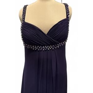 JS Boutique Elegant Purple Evening Gown with Beaded Straps and Waist sz 8P